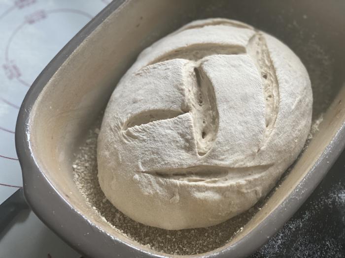 Teigling im Ofenmeister vor dem Backen noch aufgehen lassen